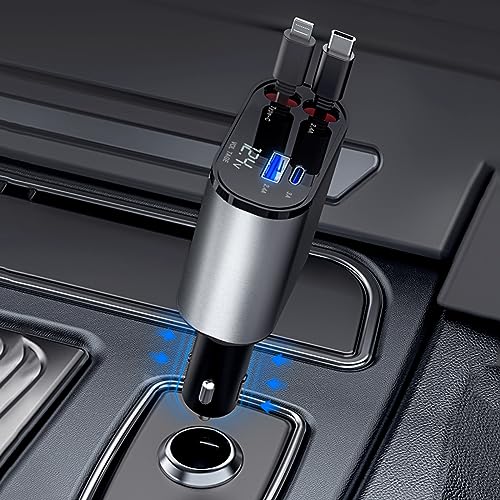 Kwak’s Einziehbares Auto Ladegerät, 100W Zigarettenanzünder USB C Auto-Ladegerät Adapter mit Verstecktem Kabel, Auto-Ladegerät Schnellladung kompatibel mit iPhone 15/15 Pro Max (Apfel+Typ-c) von Kwak's