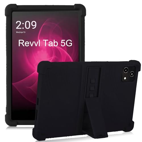 Kwamaz Schutzhülle für Revvl Tab 5G Tablet 10,4 Zoll (2023), Kinder, weiche Silikonhülle für Tmobile Revvl Tab 5G Tablet, mit Ständer, Schwarz von Kwamaz