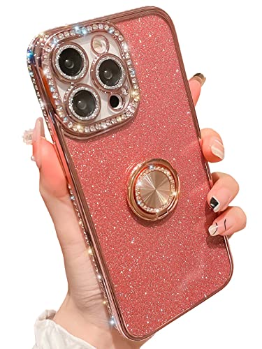 Kwhapoo Luxus kompatibel mit iPhone 13 Pro Max 6,7 Zoll Hülle, Bling Diamond + Glitzer Kartenhüllen mit Ständer, glänzende Funkeln Kameraschutz, weiche Hüllen für Frauen und Mädchen (Roségold) von Kwhapoo