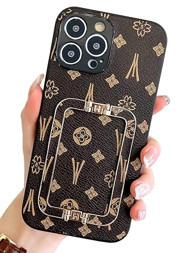 Kwhapoo Schutzhülle für iPhone 16 Pro Max 17 cm (6,7 Zoll), PU-Leder, vergoldet, glitzernd, mit Metallständer, stoßfeste Schutzhülle für die Rückseite (Braun) von Kwhapoo