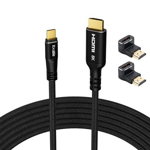8K USB C auf HDMI 2.1 Kabel, 6 m, (8K@60Hz, 4K@120Hz, HDR), geflochtenes Kabel, Thunderbolt 3/4 kompatibel, für iPhone 15 Serie, MacBook Pro/Air, iPad Pro, Galaxy S23, Surface, Dell, HP, mit 2 von Kxable