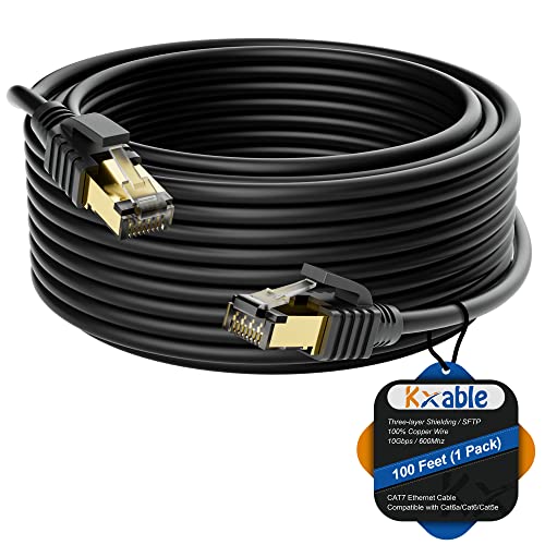 Cat 7 Ethernet-Kabel, 30 m, langes Hochgeschwindigkeits-Internetkabel, CAT7, RJ45, LAN-Netzwerkkabel, dreifach geschirmt, SFTP, 10 Gbit/s, 600 MHz, Patchkabel, kompatibel mit CAT6A CAT6 CAT5E CAT5 von Kxable