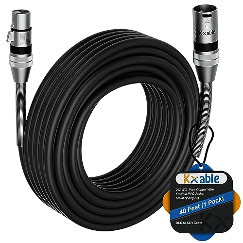 XLR-Kabel, 12 m, 22 AWG, Gehäuse aus Zinklegierung, XLR-Stecker auf Buchse, strapazierfähiges, ausgewogenes geschirmtes Mikrofonkabel, DMX-Bühnenbeleuchtung, Metallfeder SR, flexibles Kabel-Schwarz von Kxable