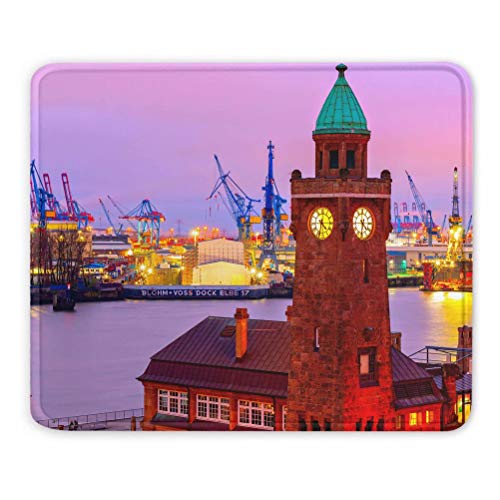 Deutschland Hafenuhrturm Hamburg Mauspads Geschenk Souvenir 7,9 x 9,5 in 3mm Gummipad von Kxrsm