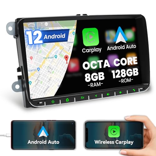 Kymmtun Android 12 Autoradio 8GB+128GB für VW Passat Golf Skoda Superb Seat Experience Ultimative Navigation – 9-Zoll-HD-Bildschirm Wireless Carplay 4G+WiFi GPS Bluetooth Android Auto-Lenkradsteuerung von Kymmtun