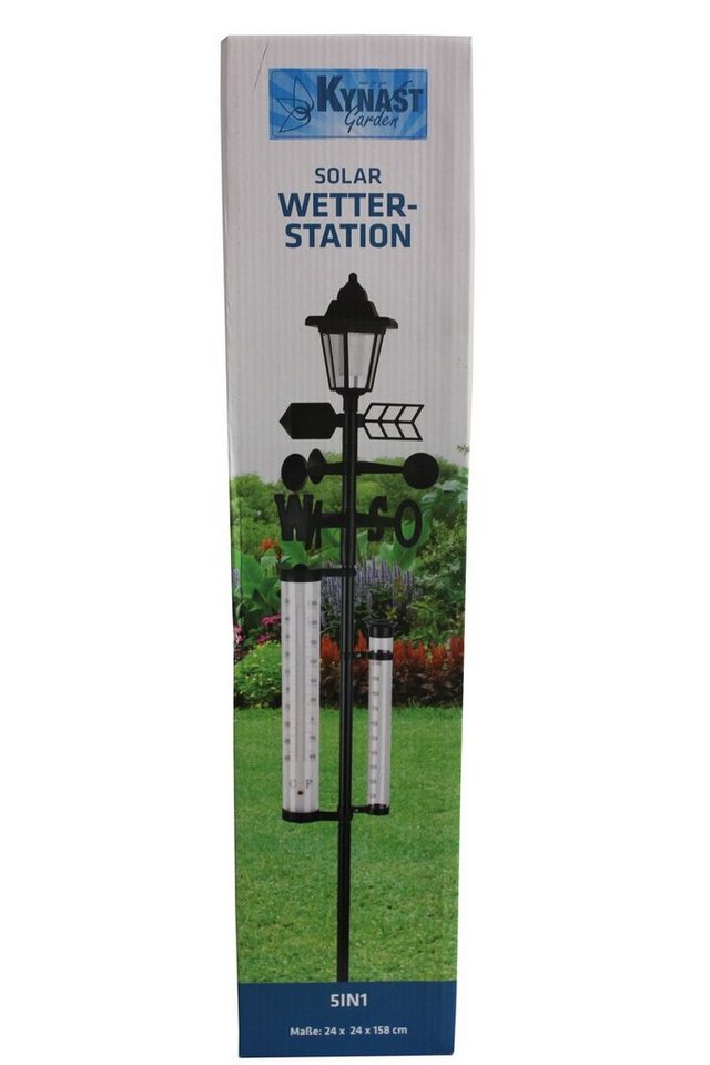 Kynast Solar Wetter-Station 5in1 mit Temperaturanzeige, Regenmesser Außenwetterstation (mit Solarlampe, Windgeschwindigkeits- und Windrichtungsanzeige) von Kynast