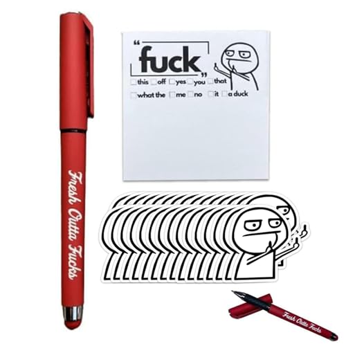 Fresh Outta Fucks Pad und Stift, lustige Haftnotizen und Stift, Snarky Neuheit Bürobedarf, To-Do-Liste, Notizblock, Marker, humorvolle Geschenke für Freunde, Boss (rot) von KyneLit