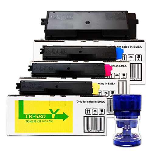 4 Toner Set für Kyocera FS-C5150DN / ECOSYS P6021cdn, TK-580 inkl. Tonerliga Reiseadapter von Kyocera
