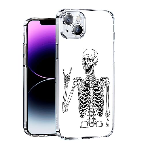 Kyppwh Rock and Roll Skull Hülle für iPhone 15 Plus, Weiß Schwarz Skelett Hülle Kompatibel mit iPhone 15 Plus, Trendiges Design TPU Bumper Case Unterstützung Kabelloses Laden von Kyppwh