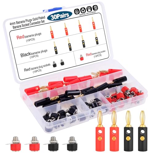 Kyrio 30 pcs 4mm Vergoldete Bananenstecker, plus 30 Terminals, Lautsprecher-Kabelstecker für Lautsprecher, Lautsprecherkabel, Audio Video Receiver, Hifi, 15 Schwarz, 15 Rot Kyrio 30 pcs 4mm Vergoldete Bananenstecker, plus 30 Terminals, Lautsprecher-Kabelstecker für Lautsprecher, Lautsprecherkabel, Audio Video Receiver, Hifi, 15 Schwarz, 15 Rot von Kyrio