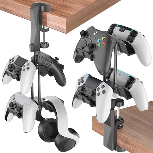 Kytok Controller Halterung Tisch 360° Drehbar, 2 Etagere Controller und Headset Halterung, Controller Halter & Headset Halter unter Tisch für universal 2 Headset & 2 Controller PS5 von Kytok