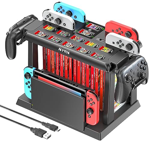 Kytok Switch Spiele Aufbewahrung mit Switch Controller Ladestation, Switch Ladestation für Switch/OLED Joycons, Switch Aufbewahrung für Switch Spiele, TV-Dock, Pro-Controller, Switch Zubehör Kytok Switch Spiele Aufbewahrung mit Switch Controller Ladestation, Switch Ladestation für Switch/OLED Joycons, Switch Aufbewahrung für Switch Spiele, TV-Dock, Pro-Controller, Switch Zubehör von Kytok