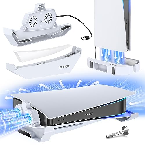 PS5 Standfuß mit Leisem Lüfter, Verbesserter Vertikaler und Horizontaler PS5 Ständer für PS5 Disk und Digitale Konsole mit PS5 Lüfter Kühler, Playstation 5 Zubehör mit USB Kabel, Weiß von Kytok