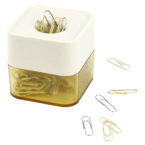 Kznifmk Neue Zweifarbige Büroklammern in Elegantem Magnetischem, Mattiertem, Quadratischem Klammerhalter, 28 Mm, 130 Klammern Pro Box, Einfach zu Verwenden (Buttergelb) von Kznifmk
