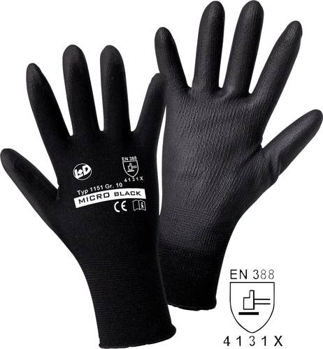 Worky L+D MICRO black Nylon-PU 1151-L Nylon Arbeitshandschuh Größe (Handschuhe): 9, L EN 388:2016 von L+D worky