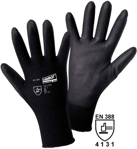 Worky L+D MICRO black Nylon-PU 1151-S Nylon Arbeitshandschuh Größe (Handschuhe): 7, S EN 388 CAT II von L+D worky