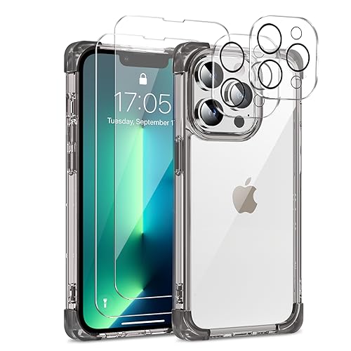 L-FADNUT 5-in-1-Set für iPhone 13 Pro Max Hülle mit 2 Stück Schutzfolie und 2 Stück Kameraschutz, Slim Soft TPU & Hard PC Handyhülle Transparent Stoßfest Schutzhülle für iPhone 13 Pro Max, Schwarz von L-FADNUT