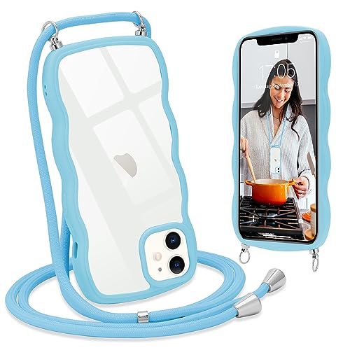 L-FADNUT Handykette für iPhone 11 Hülle mit Band, Silikon Wellen Rahmenform Handyhülle mit Kordel zum Umhängen, Transparent Schutzhülle Case für iPhone 11, Blau von L-FADNUT