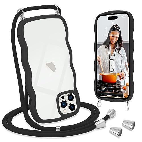 L-FADNUT Handykette für iPhone 15 Pro Max Hülle mit Band, Silikon Wellen Rahmenform Handyhülle mit Kordel zum Umhängen, Transparent Schutzhülle Case für iPhone 15 Pro Max, Schwarz L-FADNUT Handykette für iPhone 15 Pro Max Hülle mit Band, Silikon Wellen Rahmenform Handyhülle mit Kordel zum Umhängen, Transparent Schutzhülle Case für iPhone 15 Pro Max, Schwarz von L-FADNUT