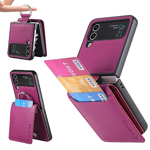 L-FADNUT Kompatibel mit Samsung Galaxy Z Flip 4 Hülle Leder Kartenfächer Handyhülle Magnetisch Ständer Schutzhülle mit Ring Klappbare Case für Samsung Galaxy Z Flip 4 Lila von L-FADNUT