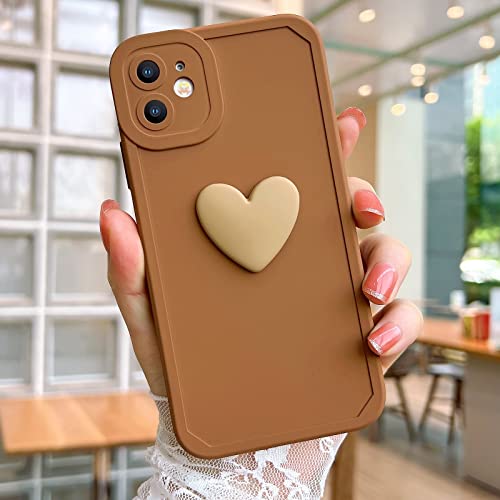 L-FADNUT Kompatibel mit iPhone 11 Hülle, Mädchen Süß 3D Herzen Muster Schutzhülle Frauen Weich Silikon Kameraschutz Handyhülle Stilvoll Cute Heart Phone Case Bumper für iPhone 11, Braun von L-FADNUT