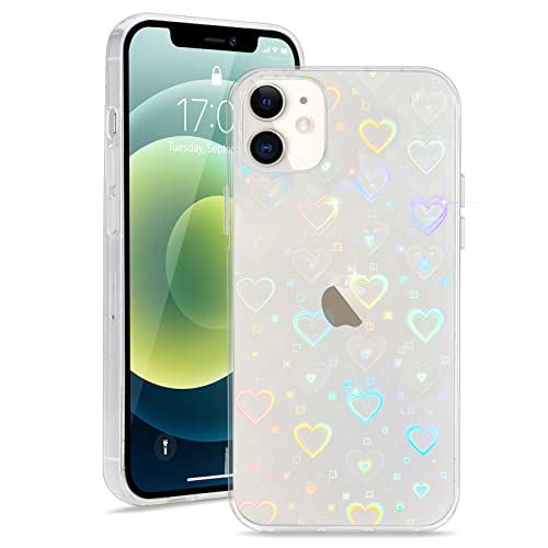 L-FADNUT Kompatibel mit iPhone 12/iPhone 12 Pro Hülle, Glitzer Herz Muster Klar Handyhülle Glatt Weich TPU Silikon Schutzhülle Aesthetic Phone Case Cover für iPhone 12/12 Pro von L-FADNUT