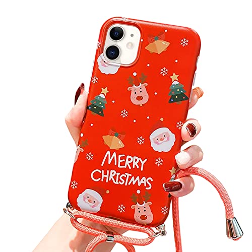 L-FADNUT Kompatibel mit iPhone 12 Mini Handyhülle Handykette Weihnachten Hülle Christmas mit Band Mädchen Süß Muster Stoßfest TPU Schutzhülle für iPhone 12 Mini, Motiv 4 von L-FADNUT