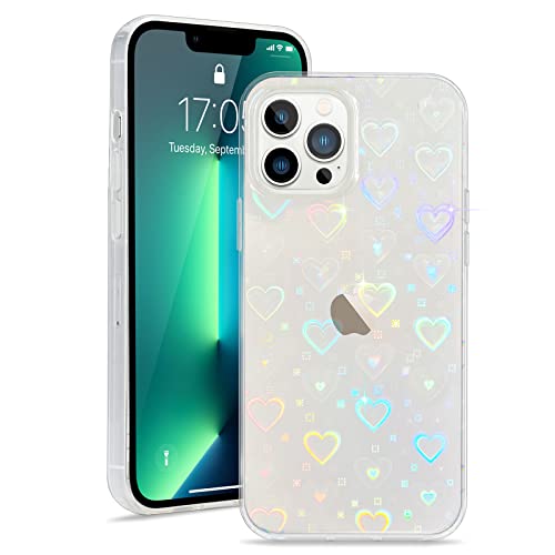 L-FADNUT Kompatibel mit iPhone 13 Pro Hülle, Glitzer Herz Muster Klar Handyhülle Glatt Weich TPU Silikon Schutzhülle Aesthetic Phone Case Cover für iPhone 13 Pro von L-FADNUT