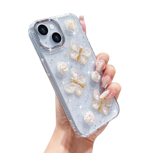 L-FADNUT Kompatibel mit iPhone 14 Hülle und iPhone 13 Hülle, 3D Schmetterling Blume Handyhülle Glitzer Transparent Frauen Mädchen Schutzhülle Durchsichtig Stoßfest Kratzfest Case für iPhone 14/13 L-FADNUT Kompatibel mit iPhone 14 Hülle und iPhone 13 Hülle, 3D Schmetterling Blume Handyhülle Glitzer Transparent Frauen Mädchen Schutzhülle Durchsichtig Stoßfest Kratzfest Case für iPhone 14/13 von L-FADNUT