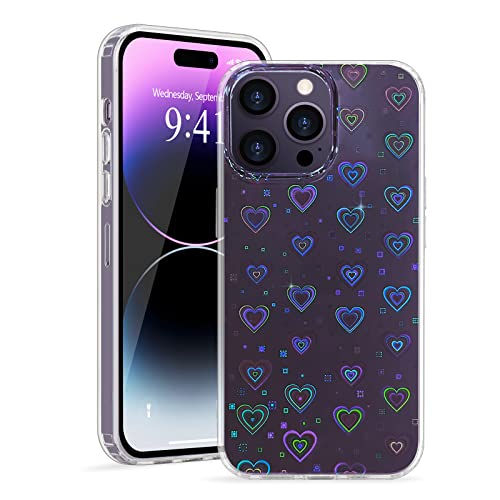 L-FADNUT Kompatibel mit iPhone 14 Pro Max Hülle, Glitzer Herz Muster Transparent Crystal Handyhülle Glatt Weich TPU Silikon Schutzhülle Aesthetic Bumper Phone Case Cover für iPhone 14 Pro Max von L-FADNUT