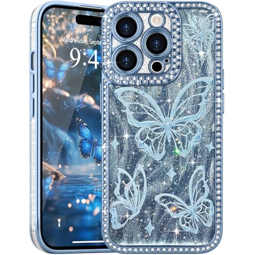 L-FADNUT Kompatibel mit iPhone 14 Pro Max Hülle Glitzer Schmetterling Design Mädchen Handyhülle Glänzend Sparkle Diamant Schutzhülle Weiche TPU Silikon Bumper Case für iPhone 14 Pro Max, Blau L-FADNUT Kompatibel mit iPhone 14 Pro Max Hülle Glitzer Schmetterling Design Mädchen Handyhülle Glänzend Sparkle Diamant Schutzhülle Weiche TPU Silikon Bumper Case für iPhone 14 Pro Max, Blau von L-FADNUT