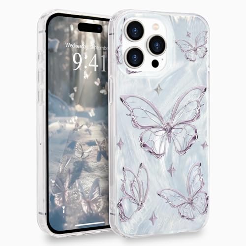 L-FADNUT Kompatibel mit iPhone 15 Pro Max Hülle Glänzende Schmetterling Mädchen Handyhülle Glitzer Frauen Stoßfeste Schutzhülle Weiche TPU Silikon Bumper Case für iPhone 15 Pro Max, Silber L-FADNUT Kompatibel mit iPhone 15 Pro Max Hülle Glänzende Schmetterling Mädchen Handyhülle Glitzer Frauen Stoßfeste Schutzhülle Weiche TPU Silikon Bumper Case für iPhone 15 Pro Max, Silber von L-FADNUT