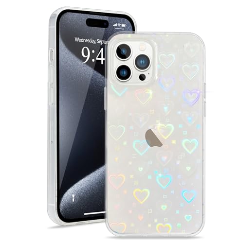 L-FADNUT Kompatibel mit iPhone 15 Pro Max Hülle Glitzer Herz Muster Transparent Crystal Handyhülle Weich TPU Silikon Schutzhülle Aesthetic Bumper Phone Case Cover für iPhone 15 Pro Max von L-FADNUT