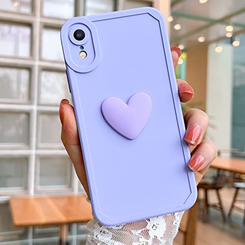 L-FADNUT Kompatibel mit iPhone XR Hülle, Mädchen Süß 3D Herzen Muster Schutzhülle Frauen Weich Silikon Kameraschutz Handyhülle Stilvoll Cute Heart Phone Case Bumper für iPhone XR, Lila von L-FADNUT