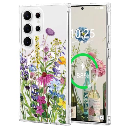 L-FADNUT Magnetisch Handyhülle für Samsung Galaxy S22 Ultra Hülle Kompatibel mit MagSafe, Transparent Blumen Muster Schutzhülle Hart PC Rückseite Dünne Stoßfest Case für Samsung S22 Ultra, Grün L-FADNUT Magnetisch Handyhülle für Samsung Galaxy S22 Ultra Hülle Kompatibel mit MagSafe, Transparent Blumen Muster Schutzhülle Hart PC Rückseite Dünne Stoßfest Case für Samsung S22 Ultra, Grün von L-FADNUT