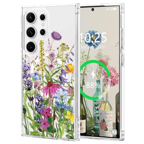 L-FADNUT Magnetisch Handyhülle für Samsung Galaxy S23 Ultra Hülle Kompatibel mit MagSafe, Transparent Blumen Muster Schutzhülle Hart PC Rückseite Dünne Stoßfest Case für Samsung S23 Ultra, Grün L-FADNUT Magnetisch Handyhülle für Samsung Galaxy S23 Ultra Hülle Kompatibel mit MagSafe, Transparent Blumen Muster Schutzhülle Hart PC Rückseite Dünne Stoßfest Case für Samsung S23 Ultra, Grün von L-FADNUT