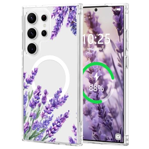 L-FADNUT Magnetisch Handyhülle für Samsung Galaxy S24 Ultra Hülle Kompatibel mit MagSafe, Transparent Blumen Muster Schutzhülle Hart PC Rückseite Dünne Stoßfest Case für Samsung S24 Ultra, Violett L-FADNUT Magnetisch Handyhülle für Samsung Galaxy S24 Ultra Hülle Kompatibel mit MagSafe, Transparent Blumen Muster Schutzhülle Hart PC Rückseite Dünne Stoßfest Case für Samsung S24 Ultra, Violett von L-FADNUT