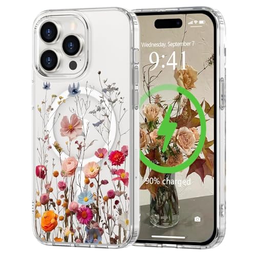 L-FADNUT Magnetisch Handyhülle für iPhone 14 Pro Hülle Kompatibel mit MagSafe, Transparent Blumen Muster Schutzhülle Hart PC Rückseite Dünne Stoßfest Kratzfestes Case für iPhone 14 Pro, Rot L-FADNUT Magnetisch Handyhülle für iPhone 14 Pro Hülle Kompatibel mit MagSafe, Transparent Blumen Muster Schutzhülle Hart PC Rückseite Dünne Stoßfest Kratzfestes Case für iPhone 14 Pro, Rot von L-FADNUT