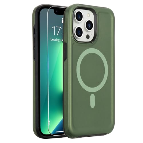 L-FADNUT Magnetisch für iPhone 13 Pro Max Hülle, [Kompatibel mit Magsafe] [2 Stück Schutzfolie], Schutz in Militärqualität Handyhülle, Stoßfest Schutzhülle Case für iPhone 13 Pro Max, Grün von L-FADNUT