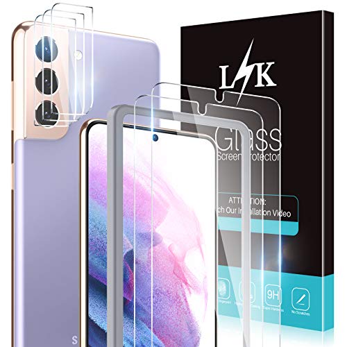 [2+3 Stück] LϟK Schutzfolie für Samsung Galaxy S21 5G mit 2 Stück Schutzfolie + 3 Stück Kamera Folie -9H Härte Einfache Montage Rahmen HD Klar Glas Displayschutzfolie von L K