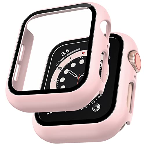 LϟK 2 Stücke Hülle mit Glas Displayschutz für Apple Watch 40mm Series 6 5 4 SE - 360° Rundum Schutzhülle Ultradünne Schutz Case für iWatch Serie 6 5 4 SE 40mm - Rosa von L K