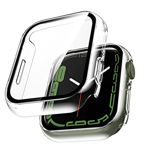 LϟK 2 Stücke Hülle mit Schutzfolie für Apple Watch Series 9/8/7 45mm - 360° Rundum Anti Kratz Anti Staub Schutzhülle Schutz Case mit Glas Displayschutz für iWatch 45mm S9 S8 - transparent von L K