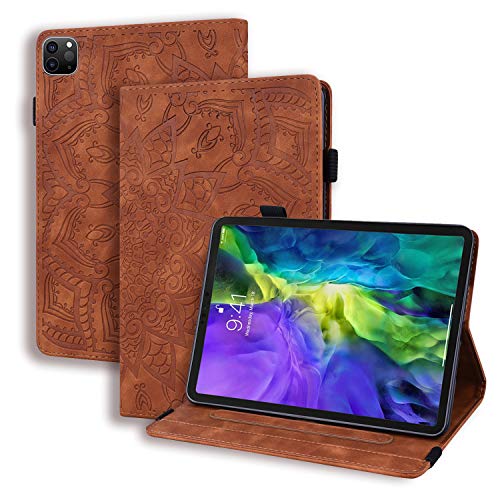 Hülle für iPad Pro 12.9 Zoll 2020 Schutzhülle (4. Generation) PU Leder Flip Cover Case Ständhülle mit Kartentasche Stifthalter, für A2229/A2069/A2232/A2233 Tablette, Prägung, Braun von L&Btech