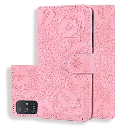 L&Btech Schutzhülle für Samsung Galaxy A51 4G, Premium-PU-Leder, Brieftaschen-Schutzhülle, mit Kartenfächern, Magnetverschluss, Schutzhülle für Samsung A51 4G 6,5 Zoll, Rosa von L&Btech