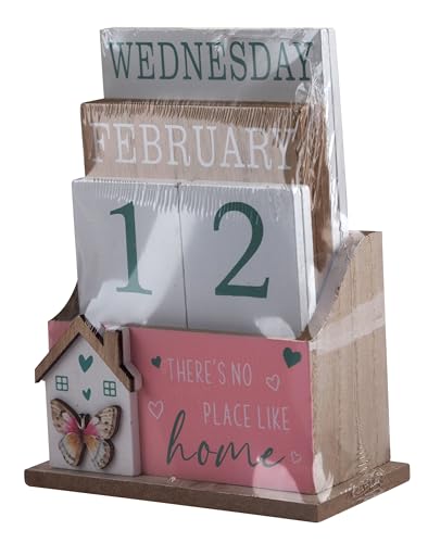 Ewiger Kalender aus Holz, für den Schreibtisch, rosa – Schmetterling von L & P Home & Gifts