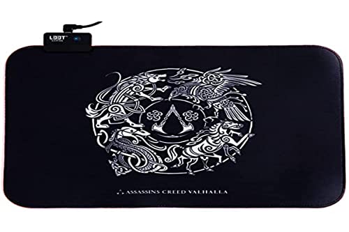 L33T Assassin Creed Valhalla Design RGB Gaming Mauspad (M) 355x255x3 mm, 10 RGB-Lichtmodi, rutschfeste Unterseite, hochwertige Textiloberfläche, vernähten Kanten, Gute Gleiteigenschaften, schwarz von L33T