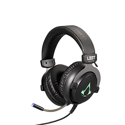 L33T Assassin's Creed Valhalla Gaming-Headset, Over-Ear Gaming Kopfhörer mit Mikrofon (PS4, Xbox One, Nintendo Switch & als PC Gaming Headset), Mikrofon mit Noise Cancelling, LED Beleuchtung, schwarz von L33T