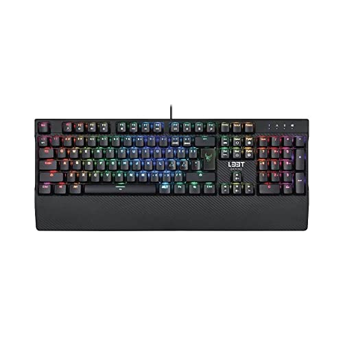 L33T Gaming Tastatur, vollmechanische Gaming Tastatur (QWERTZ Deutsches-Layout), 105 Anti-Ghosting Tasten, 12 Multimedia Tasten, 5 programmierbare Tasten, USB-Anschluss, Handgelenkauflage, schwarz von L33T