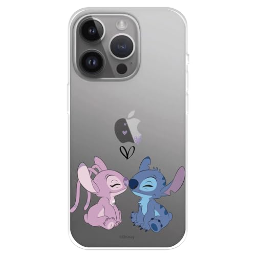 Hülle Kompatibel mit iPhone 15 Pro Max - Offizielle Disney Angel & Stitch Kiss zum Schutz Ihres Handys - Transparente Silikonhülle mit offizieller Lizenz von Lilo & Stitch von LA CASA DE LAS CARCASAS