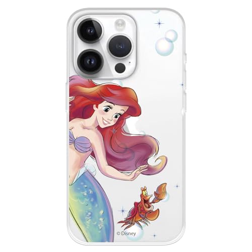 Hülle Kompatibel mit iPhone 15 Pro Offizielle Disney Arielle und Sebastian Bubbles zum Schutz Ihres Mobiltelefons, Transparente Flexible Silikonhülle mit offiziell lizenzierter kleiner Meerjungfrau von LA CASA DE LAS CARCASAS